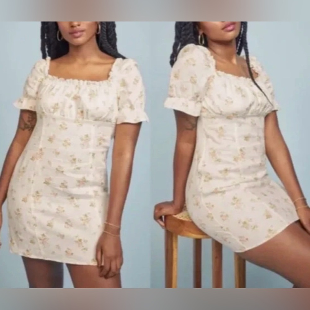 Reformation Robles Mildred Linen Floral Puff Sleeve Mini Dress‎ Size 10